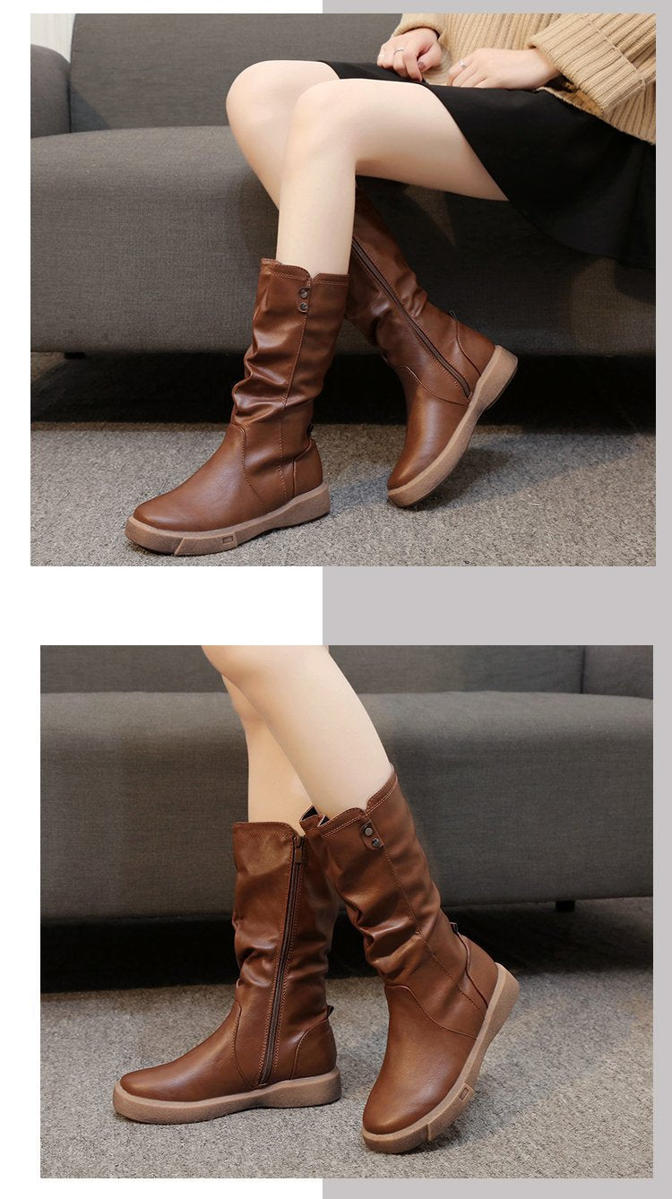 Women's Vegan Leather Boots Waterproof Zipper