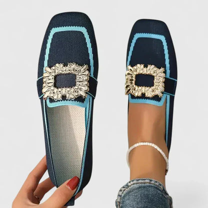 Women's Square Toe Loafers Buckle Detail - VibreMode