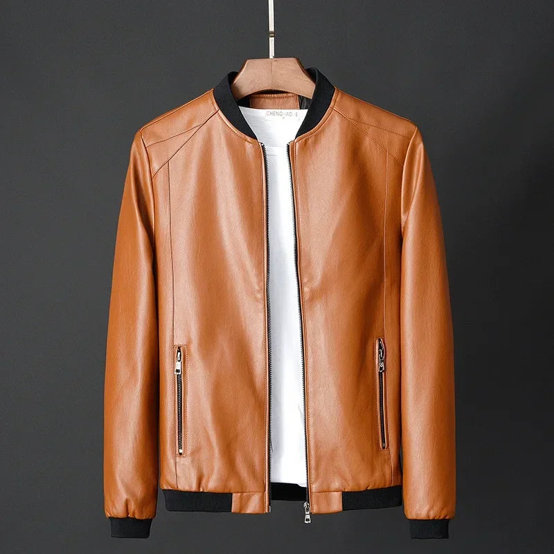 Men's Leather Bomber Jacket - VibreMode