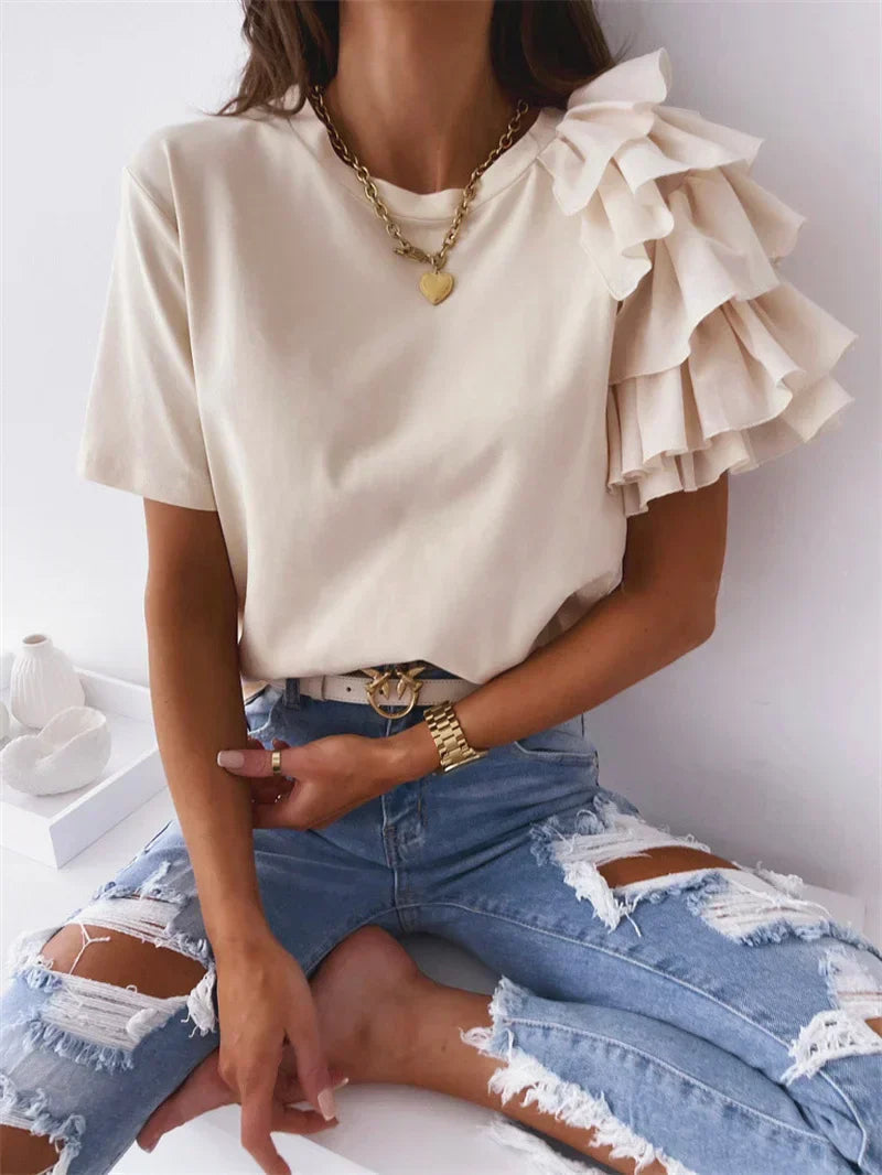 Women's One-Shoulder Blouse Ruffle Detail