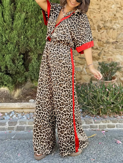 Women's Wide Leg Pants Fluid Leopard Print