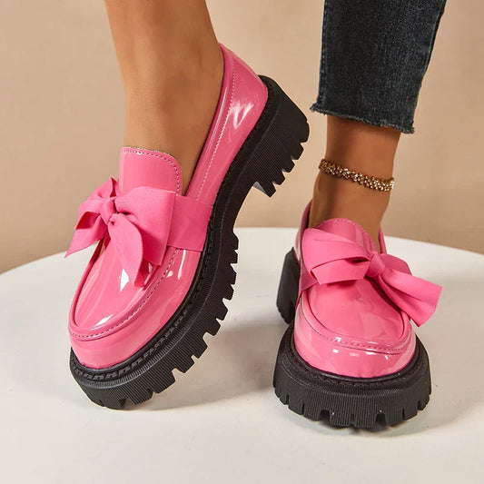Comfortable Ladies Bow Detail Loafers Shoes - VibreMode