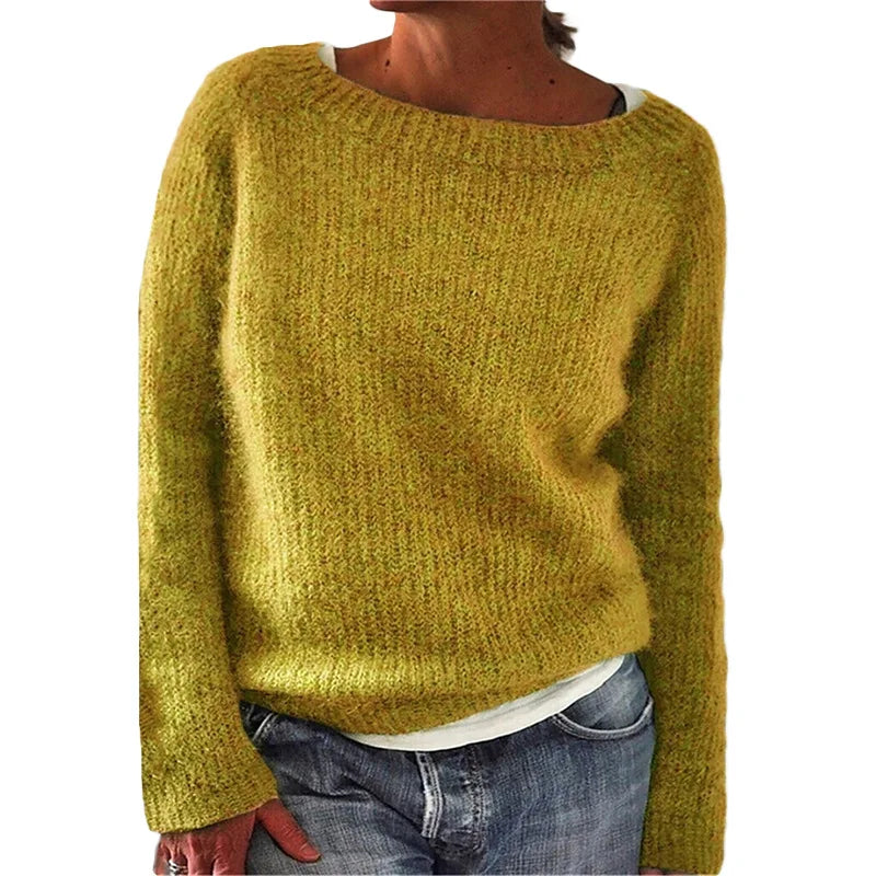 Women's Long Sleeve Knit Sweater Cozy Loose Fit Beige