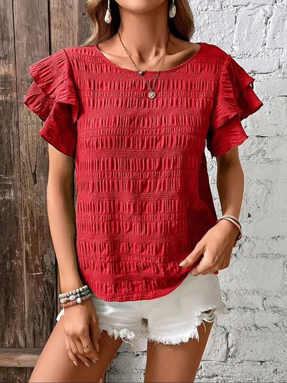 Women's Ruffle Sleeve Smocked Blouse