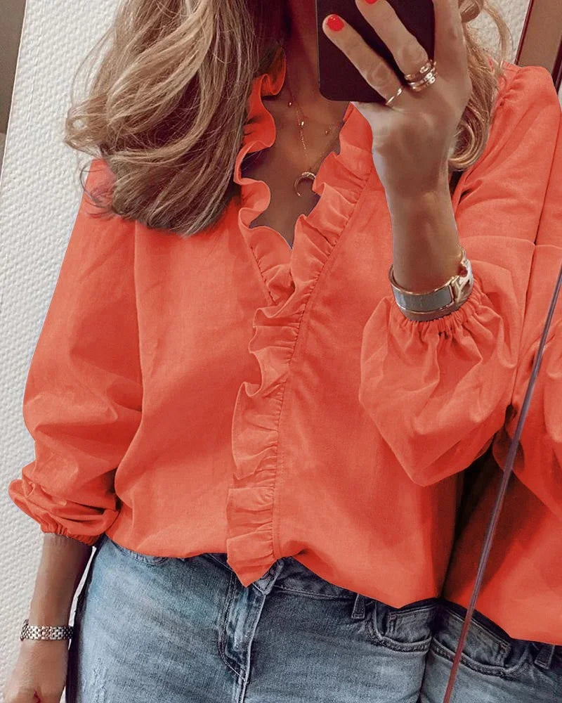Women's Ruffle V-Neck Blouse - VibreMode