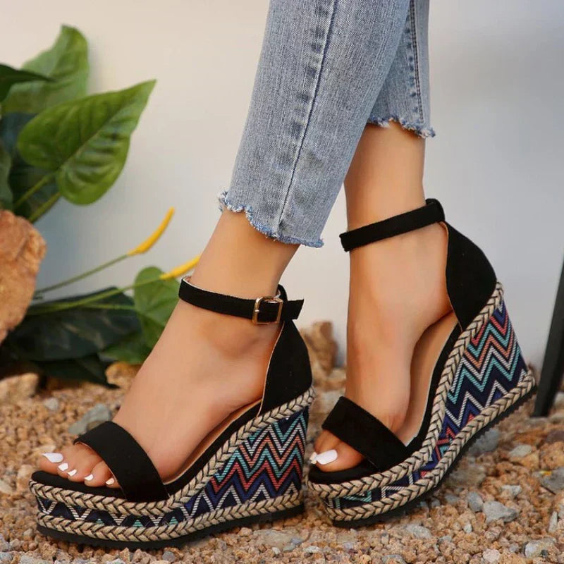 Women's Wide Fit Wedge Sandals Cushioned Brown - VibreMode