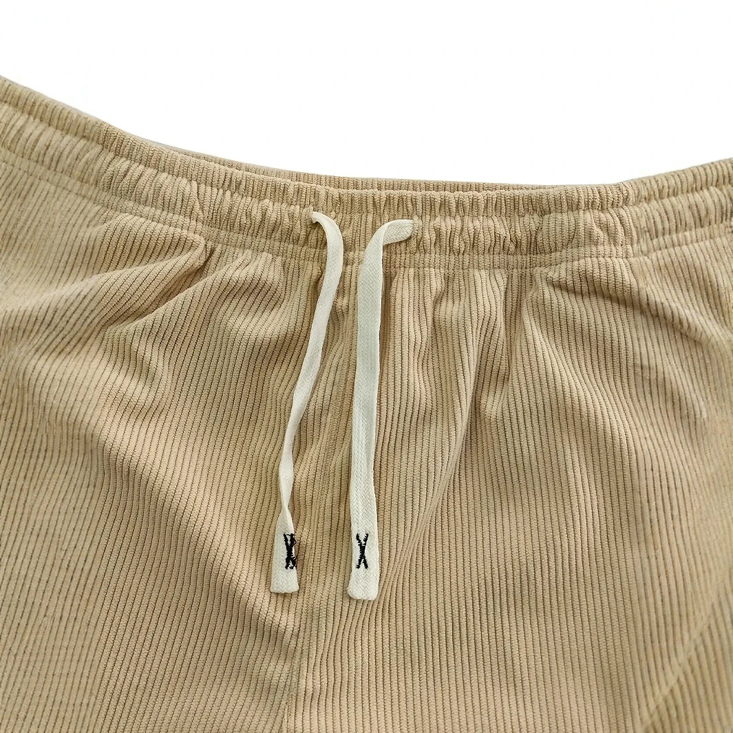 Men's Straight Leg Ribbed Pants Drawstring Waist Cotton