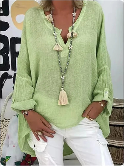 Women's Relaxed Fit V-Neck Blouse Long Sleeve