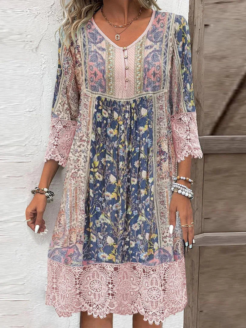 Women's Floral Lace Midi Dress V-Neck