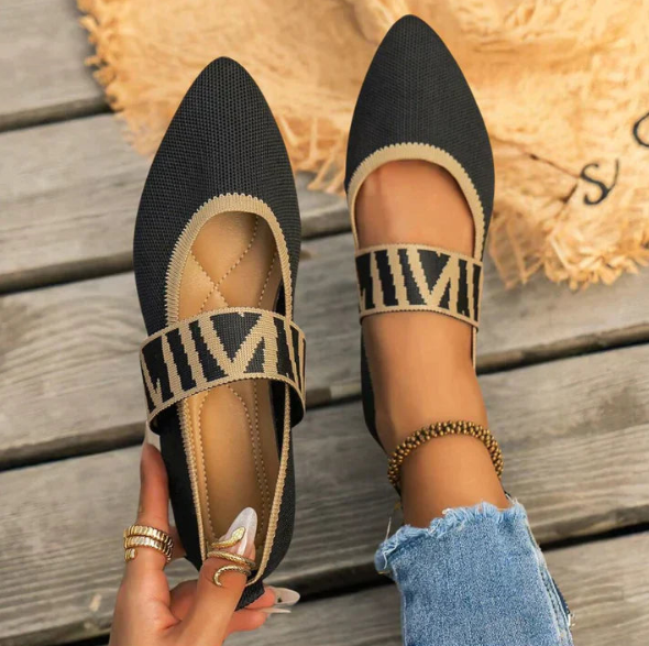 Women's Pointed Toe Ballet Flats Elastic Knit Upper - VibreMode