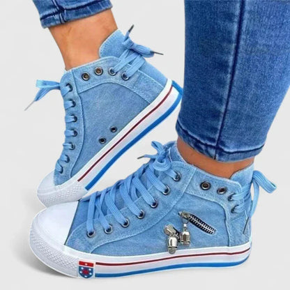 Women's Casual High Top Lace Sneakers with Zipper - VibreMode