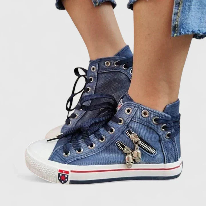 Women's Casual High Top Lace Sneakers with Zipper