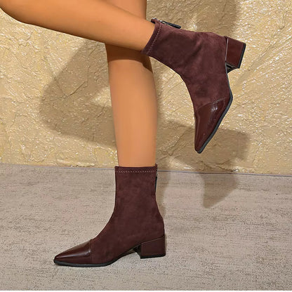 Women's Ankle Boots Pointed Toe Block Heel Black