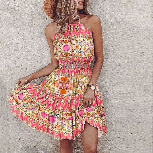 Chic V Neck Sleeveless Floral Mini Summer Dress - VibreMode