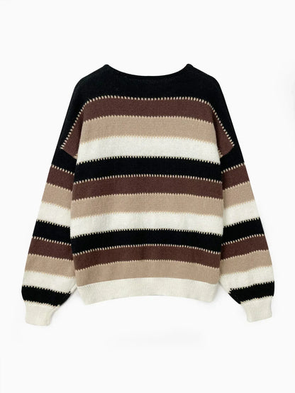 Women's Crew Neck Sweater Stripe Pattern