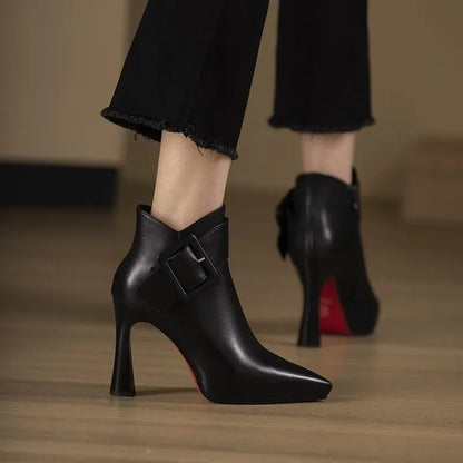 Women's Buckle Strap High Heel Boots