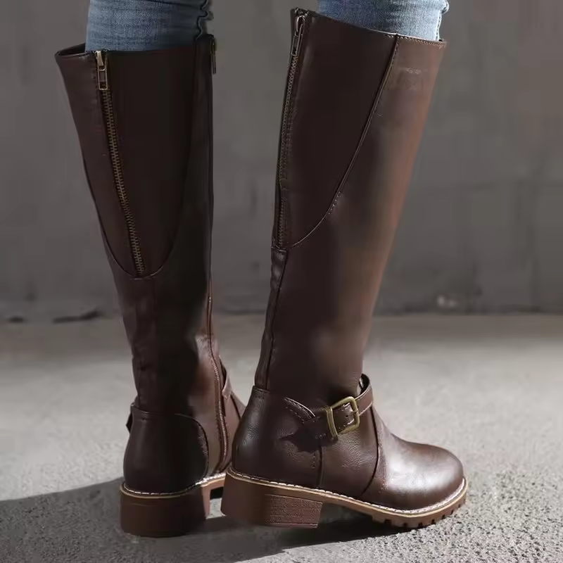 Women's Knee-High Boots Closed Toe Buckle Detail