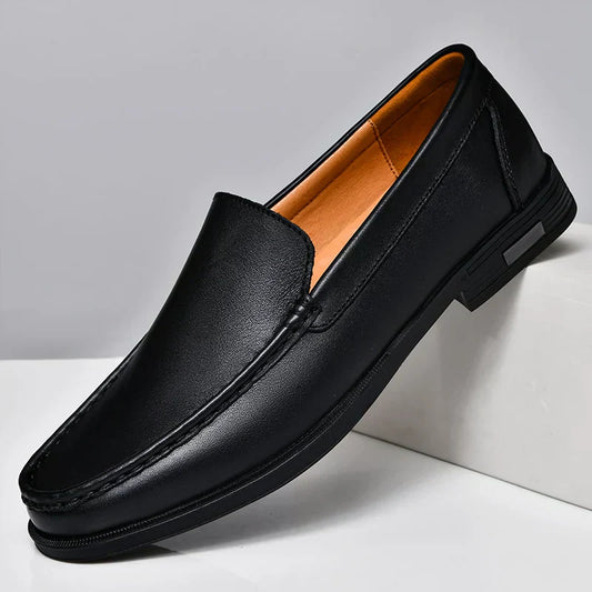 Barry Men's Slip-On Loafers Comfortable Leather Brown - VibreMode