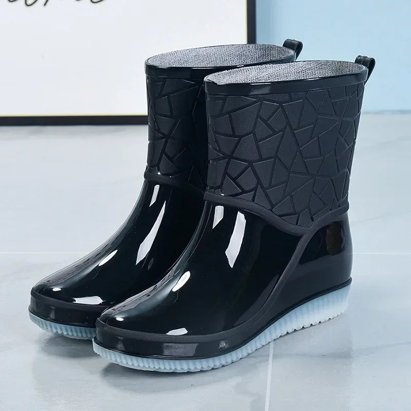 Women's Waterproof Rain Boots Mid-Calf Non-Slip Lightweight