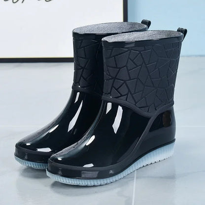 Women's Waterproof Rain Boots Mid-Calf Non-Slip Lightweight
