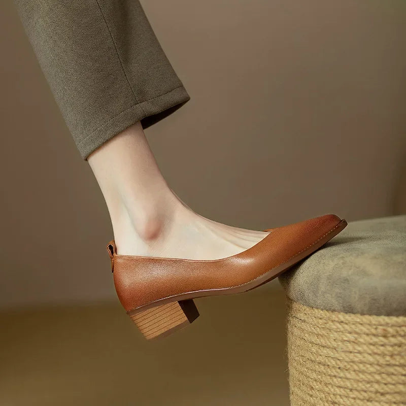 Women's Block Heel Pumps Pointed Toe Slip On Shoes