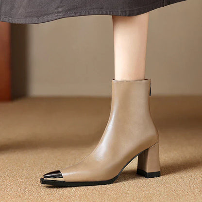 Women's Block Heel Boots Pointed Toe Closed