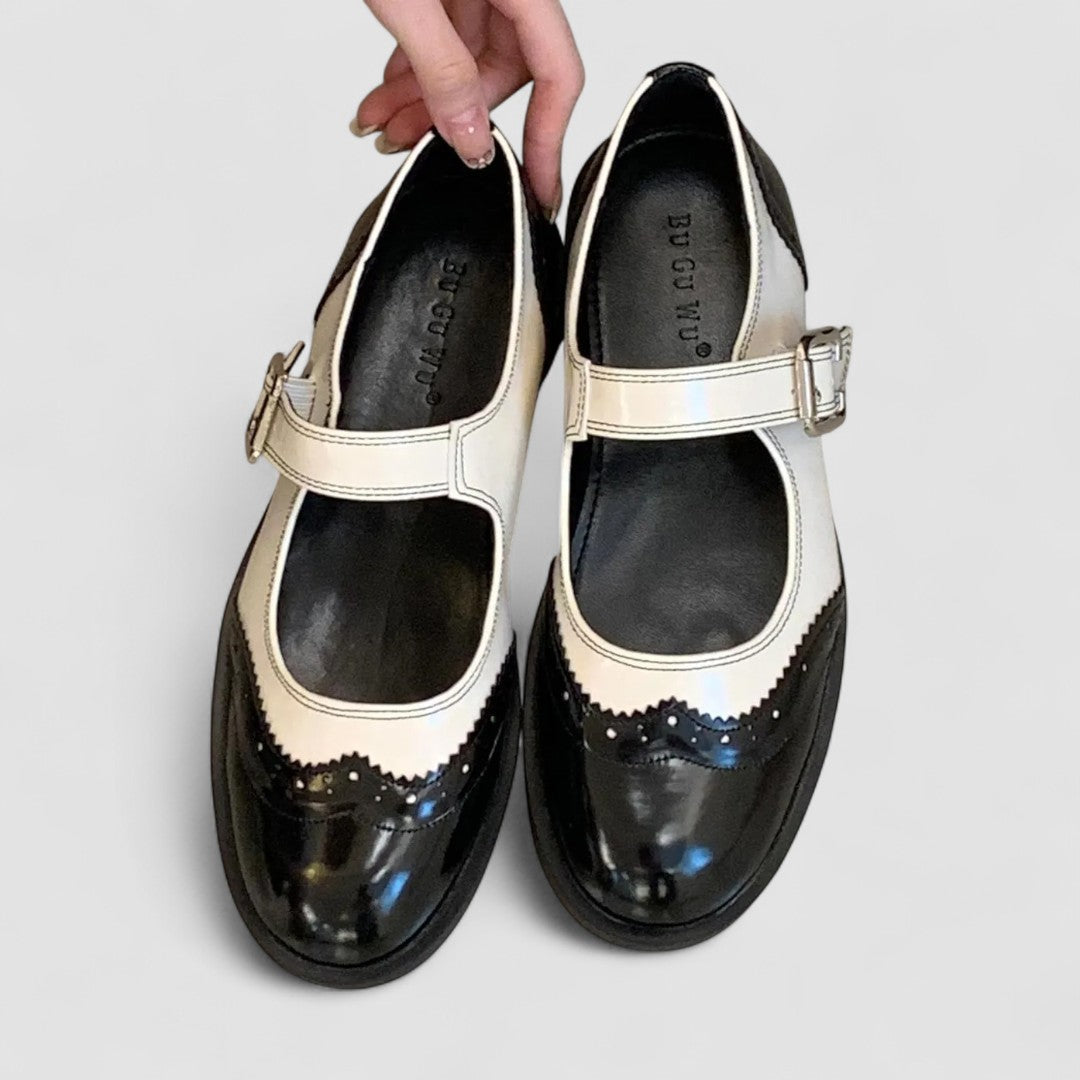 Women's Leather Mary Jane Shoes Two-Tone Low Heel