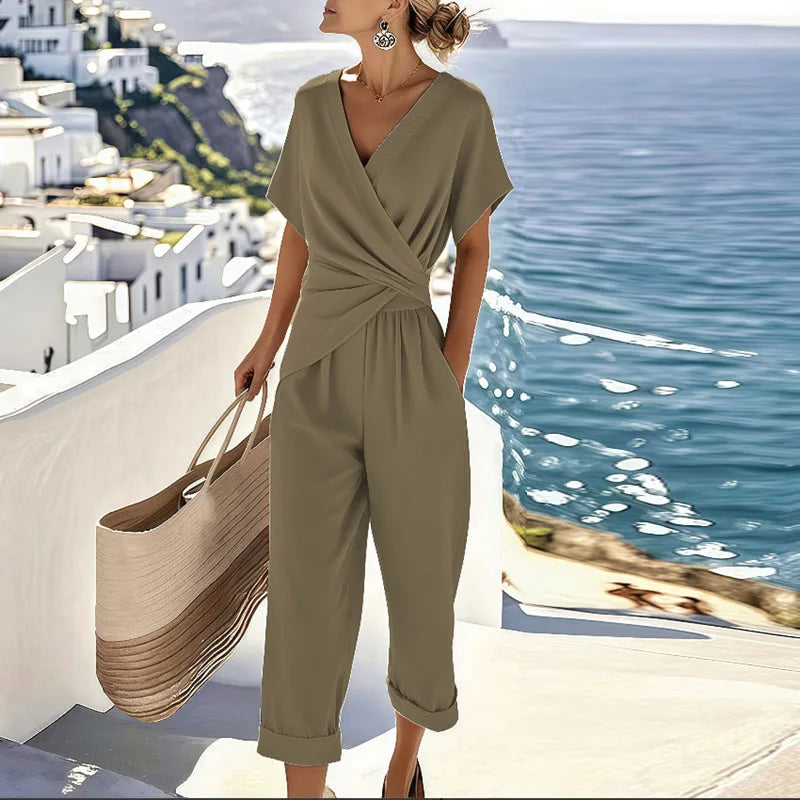 Women's Two Piece Wrap Ankle Length Pants Set