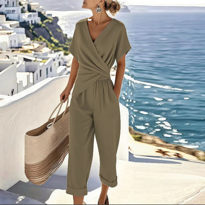 Women's Two Piece Wrap Ankle Length Pants Set