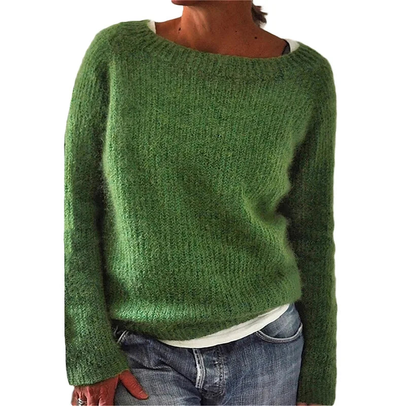 Women's Long Sleeve Knit Sweater Cozy Loose Fit Beige