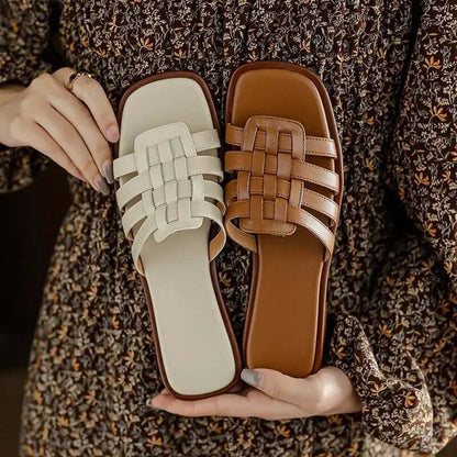 Women's Leather Flat Slides