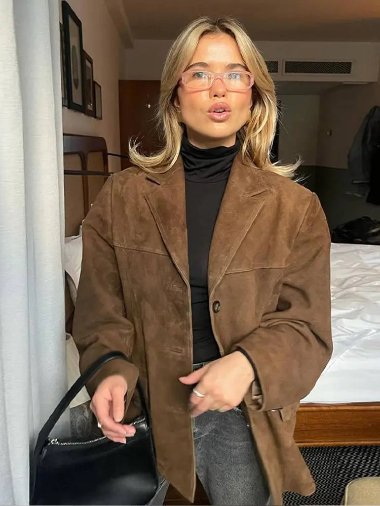 Women's Brown Suede Blazer - VibreMode