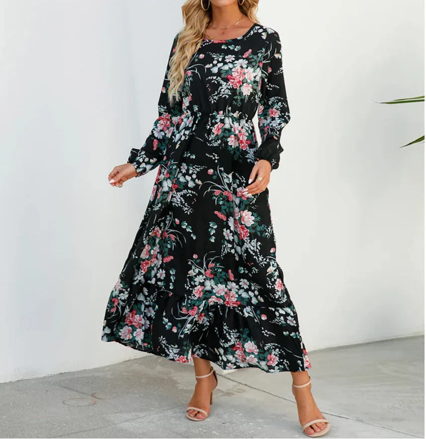 Women's Long Sleeve Maxi Floral Summer Dress
