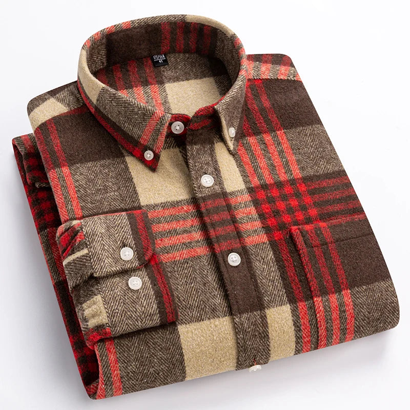 Men's Plaid Dress Shirt Button Front Pointed Collar