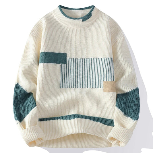 Patterned Crew Neck Knit Sweater - VibreMode