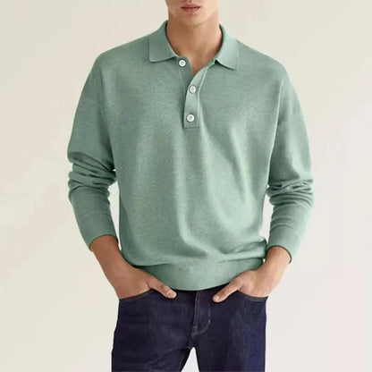 Men's Long Sleeve Polo Shirt Ribbed Cuffs