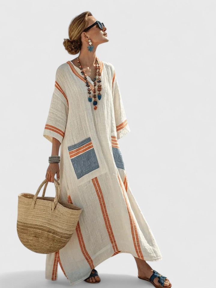 Women's V-Neck Maxi Dress Stripe Detail