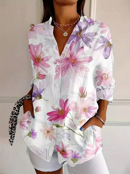 Women's Button Front Printed Blouse