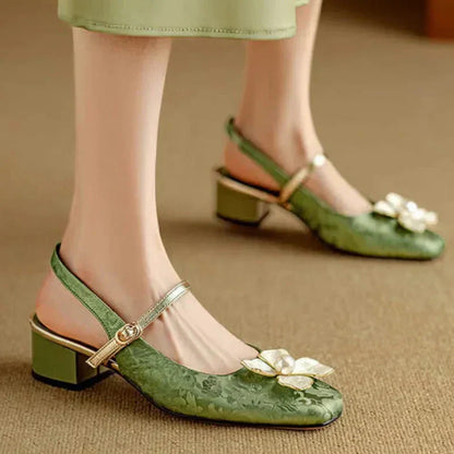 Elegant Floral Mary Jane High Heel Shoes