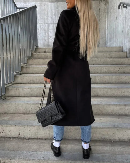 Women's Winter Coat Lapel Collar Button Closure