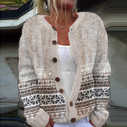 Women's Patterned Knit Cardigan Button Front