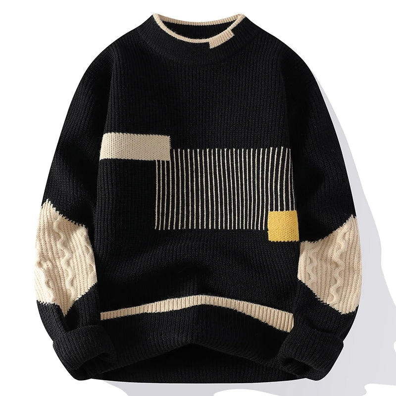 Patterned Crew Neck Knit Sweater
