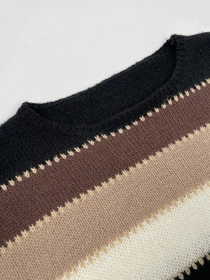 Women's Crew Neck Sweater Stripe Pattern