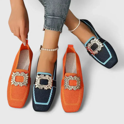 Women's Square-Toe Loafers Leather Detail Front