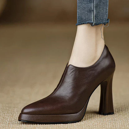 Elegant Women's High Block Heel Zip Pumps