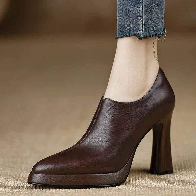 Women's High Heel Pumps Platform Block Heel Side Zipper