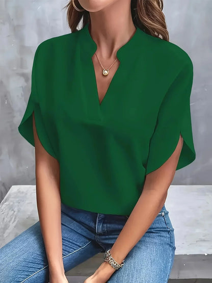 Women's Split Neck Short Sleeve Blouse