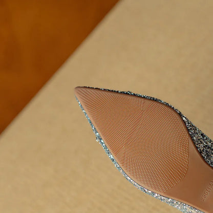 Sparkly High Heel Pumps with Crystal Strap Detail