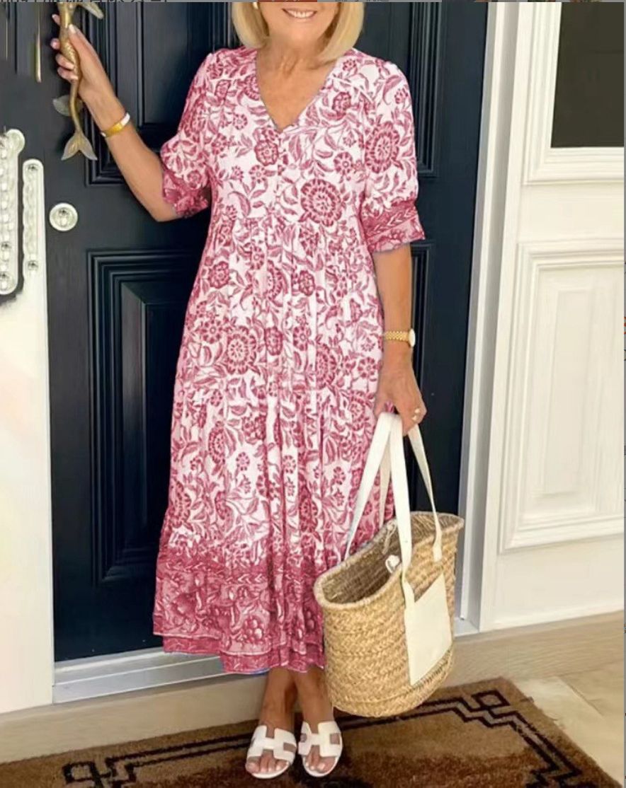 Elegant Women's V-Neck Floral Dress