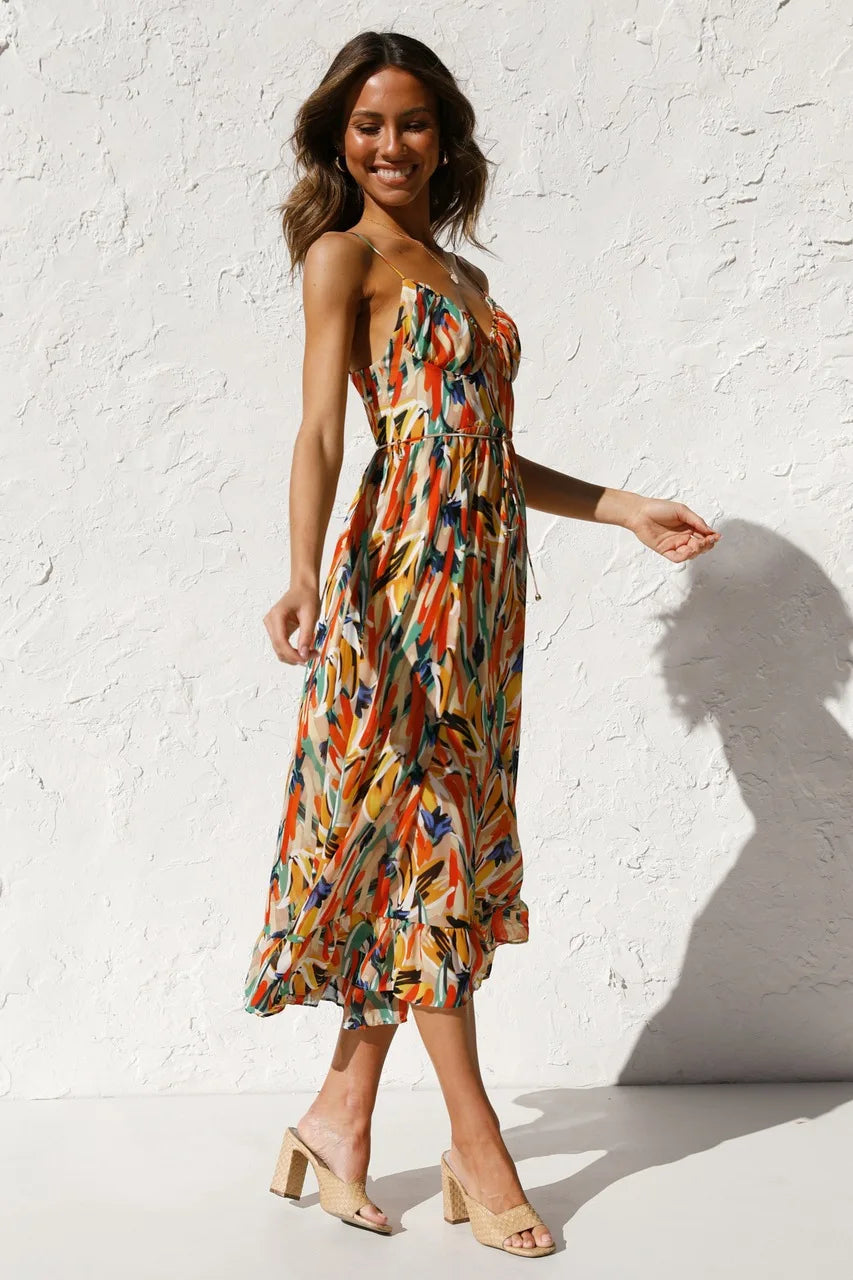 Women's Midi Dress Spaghetti Straps